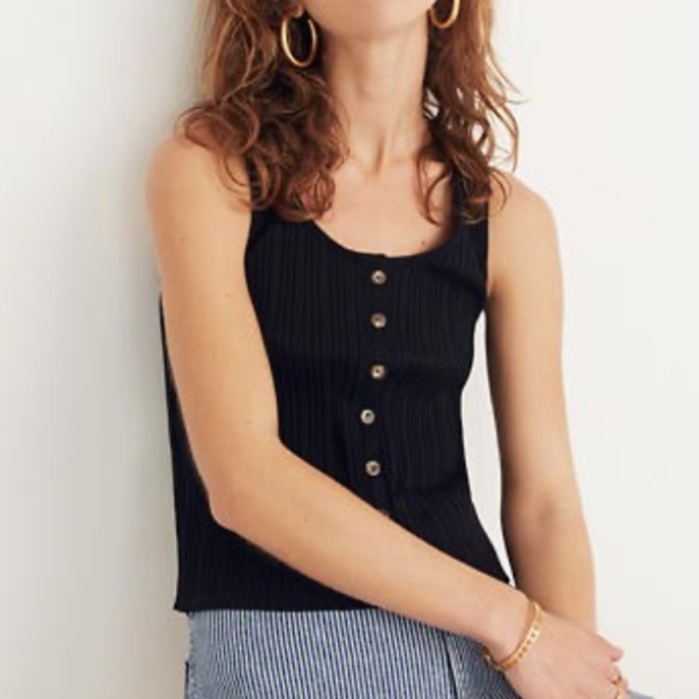 Ribbed Button-front Tank